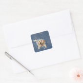 Golden Retriever in gerafelde denim stof gat Vierkante Sticker (Envelop)