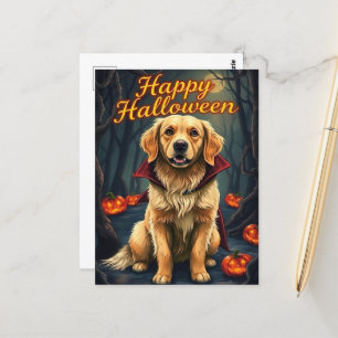 Golden Retriever in Heksenhond Halloween Schattige Briefkaart