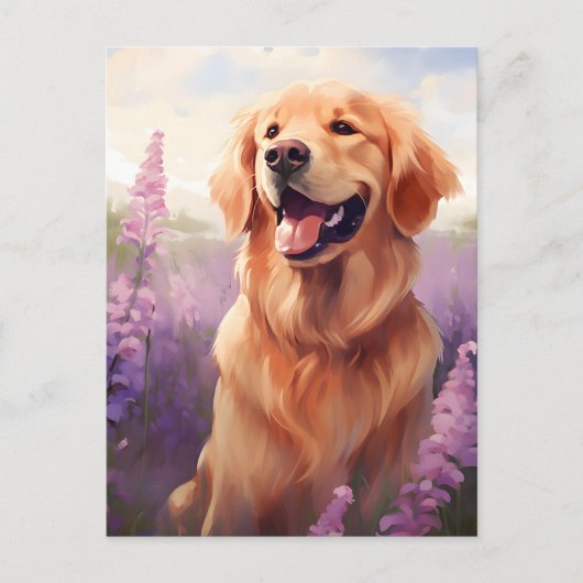 Golden Retriever in Lavendel veld Briefkaart (Voorkant)