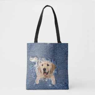 Golden Retriever in rafated blauw denim gat Draagtas