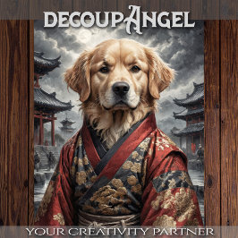 Golden Retriever in Red Kimono - Decoupage - Tissuepapier