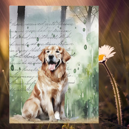 Golden Retriever in Spring Rain  Waterverf Feestdagenkaart