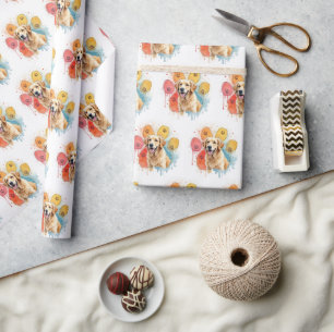Golden Retriever in Waterverf Paw Print Cadeaupapier