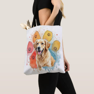 Golden Retriever in Waterverf Paw Print Draagtas