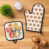 Golden Retriever in Waterverf Paw Print Ovenwant & Pannenlap Set (Top down)