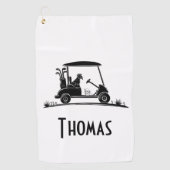 Golden Retriever in winkelwagen naam Golfhanddoek (Voorkant)