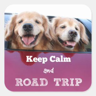 Golden Retriever Keep Calm and Road Trip Vierkante Sticker