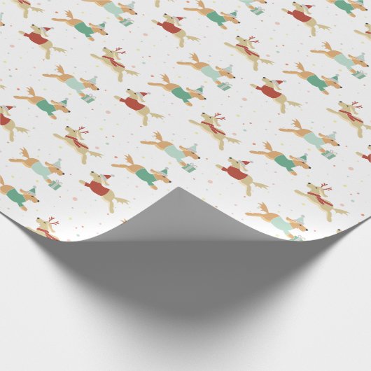 Golden Retriever kerstcadeaupapier met wieltjes Cadeaupapier (Hoek)