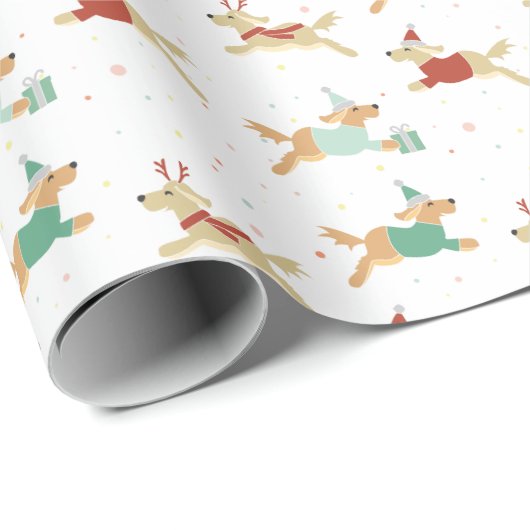 Golden Retriever kerstcadeaupapier met wieltjes Cadeaupapier (Rol Hoek)