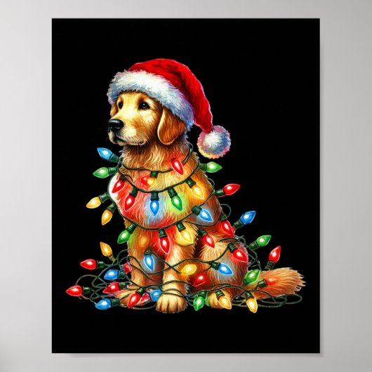 Golden Retriever kerstlampjes Santa Hat Dog Lo Poster (Voorkant)