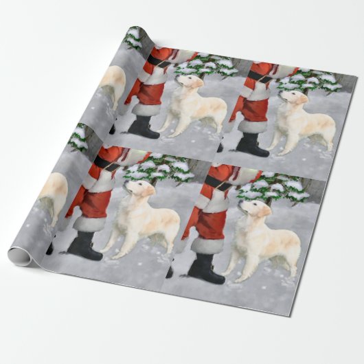 Golden Retriever Kerstmis Cadeaupapier (Uitgerold)