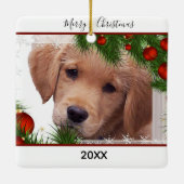 Golden Retriever Kerstmis - Cute Dog Puppy Keramisch Ornament (Achterkant)