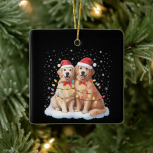 Golden Retriever Kerstmis Sinterklaas Hoed Rendier Keramisch Ornament
