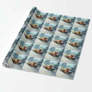 Golden Retriever Kerstsneeuw winter Cadeaupapier