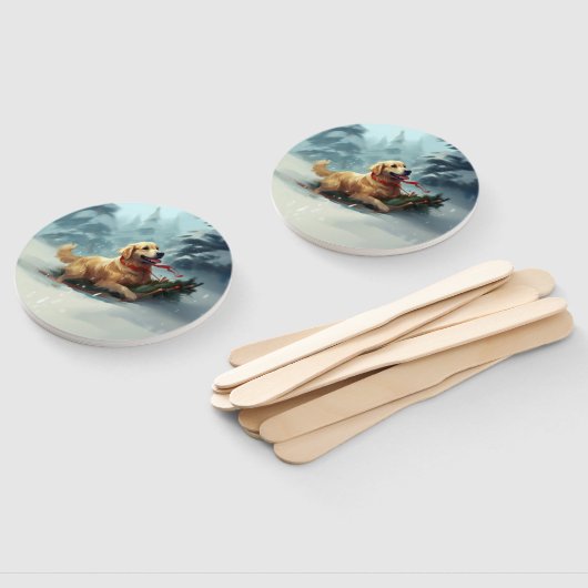 Golden Retriever Kerstsneeuw winter Handwaaier (Niet-gemonteerd)