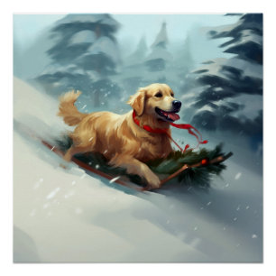 Golden Retriever Kerstsneeuw winter Perfect Poster
