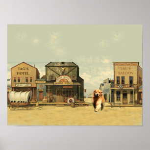 Golden Retriever Label in Western Poster