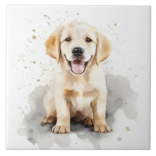Golden Retriever Labrador Puppy Waterverf Tegeltje