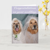 Golden Retriever Lesbian Brides Wedding Kaart (Gele Bloem)