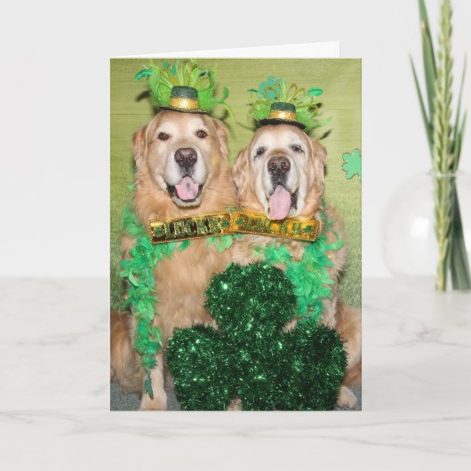 Golden Retriever Lucky Dog St. Patrick's Day Kaart (Voorkant)
