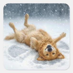Golden Retriever Maakt een Sneeuwengel Vierkante Sticker