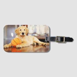 Golden Retriever met Basketball Speelgoed Bagagelabel