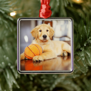 Golden Retriever met Basketball Speelgoed Metalen Ornament