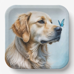 Golden Retriever met blauwe vlinder Papieren Bordje