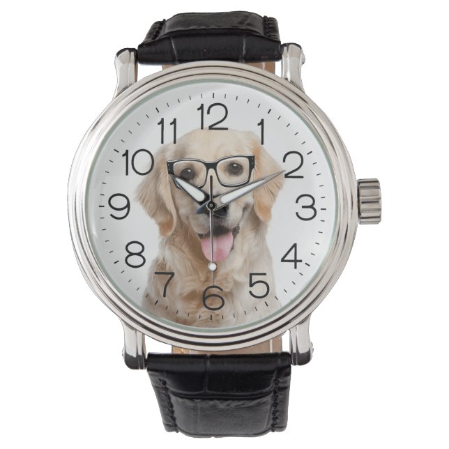 Golden Retriever met bril Horloge (Voorkant)