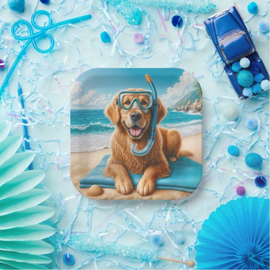 Golden Retriever met duikuitrusting Papieren Bordje (Feest)