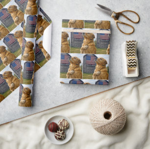 Golden Retriever met een Amerikaanse vlag Cadeaupapier