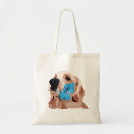 Golden Retriever met een blauwe bloem Tote Bag