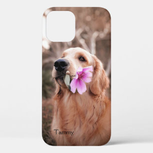 Golden Retriever met Flower Personalized iPhone 12 Hoesje
