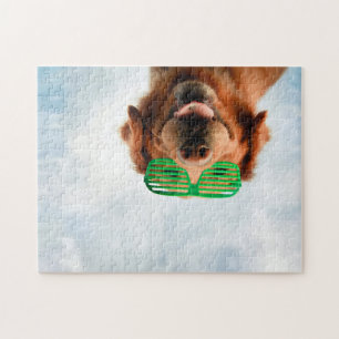 Golden Retriever met groene zonnebril Legpuzzel