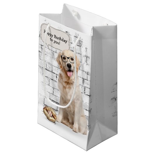 Golden Retriever met honkbal en handschoen Klein Cadeauzakje (Voorkant Gekanteld)