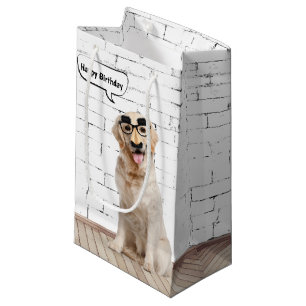 Golden Retriever met Mustache Mask Small Gift Bag Klein Cadeauzakje