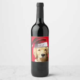 Golden Retriever met Pet voor de kerstman Wijn Etiket