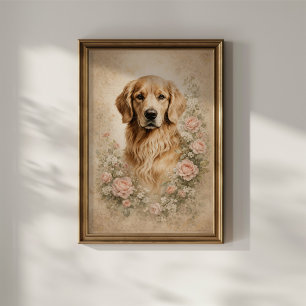 Golden Retriever met Rozen Poster