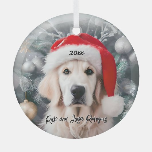 Golden Retriever met Santa Hat Glas Ornament (Voorkant)