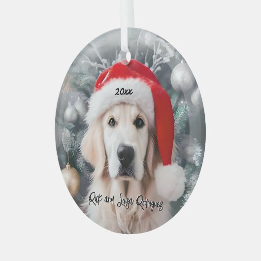 Golden Retriever met Santa Hat Glas Ornament (Voorkant links)
