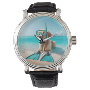 Golden Retriever met snorkel en flippers Horloge