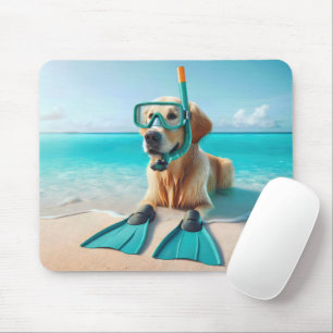Golden Retriever met snorkel en flippers Muismat