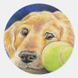 Golden Retriever met Tennis Ball Ronde Sticker