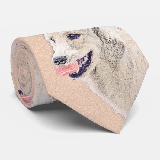 Golden Retriever met Tennis Ball-schilderkunst Stropdas (Opgerold)