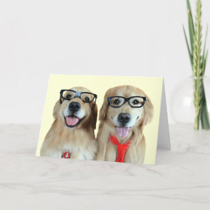 Golden retriever met Wenskaart van nerd-glazen Kaart