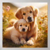 Golden Retriever moeder en haar puppy Poster (Voorkant)