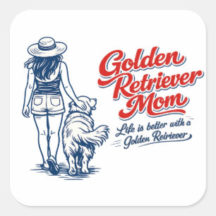 Golden Retriever Moeder Sticker - Retro Lijn Kunst