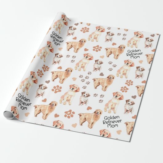 Golden Retriever Mom Pattern Cadeaupapier (Uitgerold)