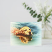 Golden Retriever nage - Chien Art carte postale (Debout devant)