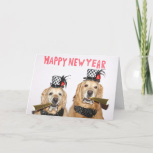 Golden Retriever Nieuwjaar Horns Kaart